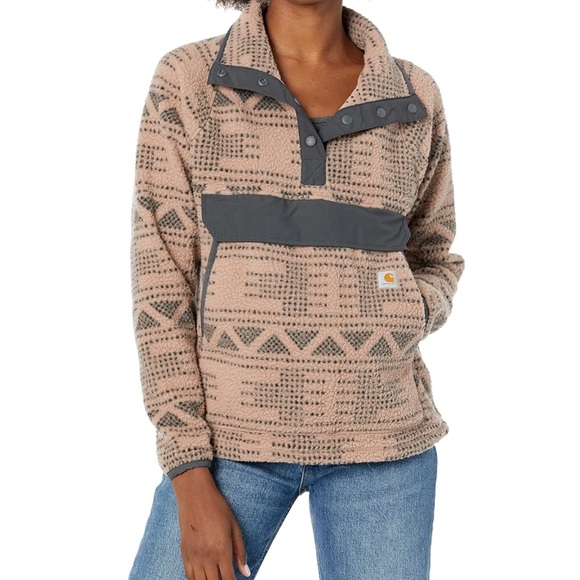 Carhartt Women's Relaxed Fit Fleece Pullover Warm Taupe Geo Aztec - Picture 7 of 8